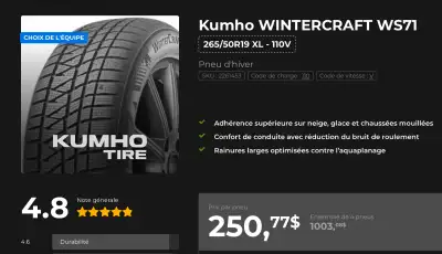 4 X Pneus d’hiver WS71 265/45-20 XL-108V (un seul hiver de 2200 kms) et 4 X 265/50-19 XL-110V (neufs...