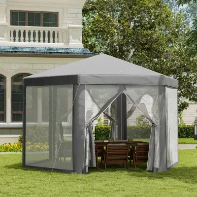 Hexagon Party Tent, Patio Gazebo with Netting Mesh, Dark Grey Features: • Hexagon gazebo tent with m...