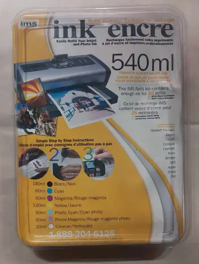 New IMS INK REFILL SYSTEM 540ML PREMIUM QUALITY EASY FILL INKJET. This IMS Refill Kit contains enoug...