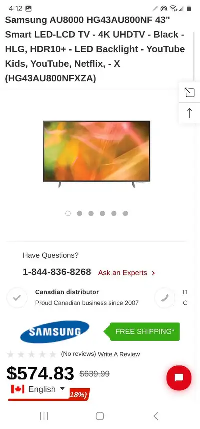 Samsung AU8000 HG43AU800NF 43" Smart LED-LCD TV - 4K UHDTV, View more