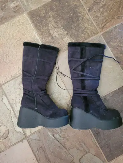 Suede High Platform Boots + Leather Harley Davidson Boots, View more