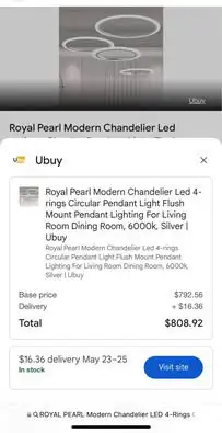 ROYAL PEARL Modern Chandelier LED 4-Rings Circular Pendant Light in Indoor Lighting & Fans in Kitchener / Waterloo - Image 3