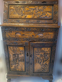 Vintage hand carved wood cabinet