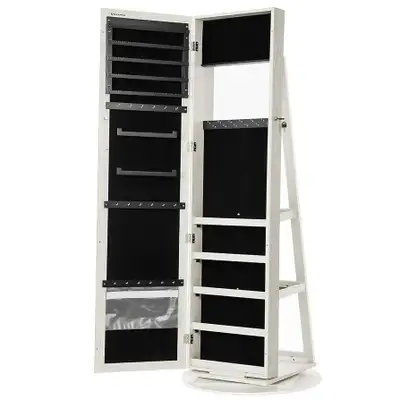 360 Degree Swivel Jewelry Cabinet, High Full Length Mirror, Lockable Jewelry Armoire, with Built-in...