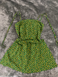  Green floral summer mini dress 