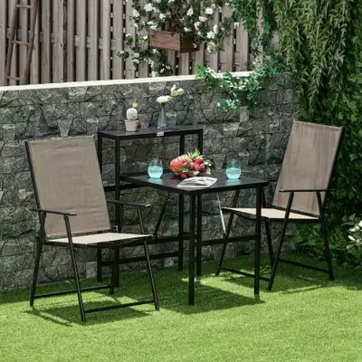 3 Pcs Folding Garden Furniture Set, w/ Side Shelf Outdoor Patio , View more