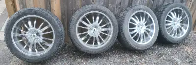 275 45 20 toyo tires with lots of tread on universal 5 lug mazzi chrome rims. 5x114.3 and some other...