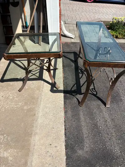 Free - Two glass and iron tables, View more