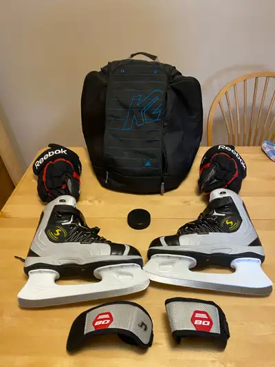 Jackson Softec Ice Skates and Reebok hockey gloves , View more