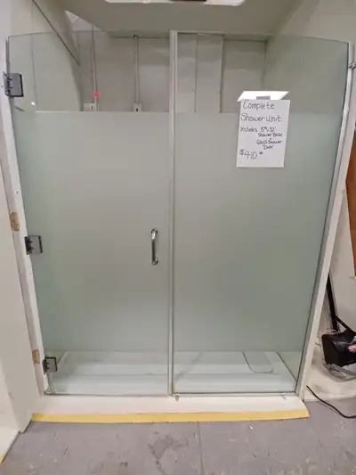 Complete Shower Unit 5ft L x 32'' W x 6ft H this unit includes: 5ft x 32'' fiberglass base,Hinged sh...