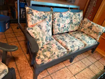 Cottage wooden 3 seater and 2 armchairs set, View more