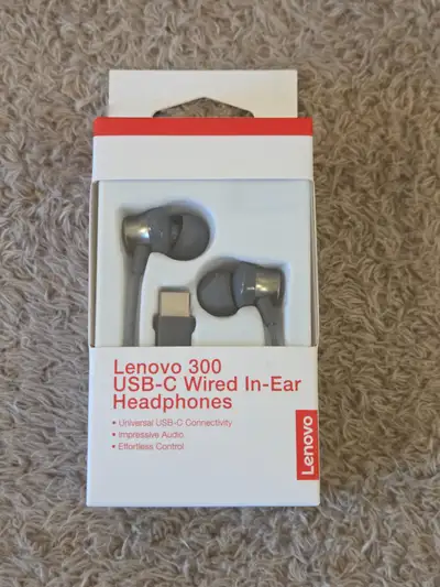 Lenovo 300 USB-C In-Ear Headphones – New, Grey, View more