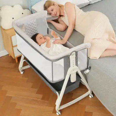Bedside Sleeper for Baby w Wheels and Storage Basket, View more