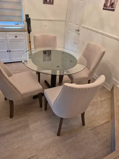 Round glass bistro table with 4 chairs, View more