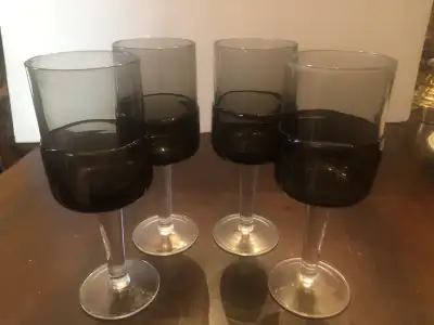 Vintage Smoked Glass Wine Glasses. 4., View more