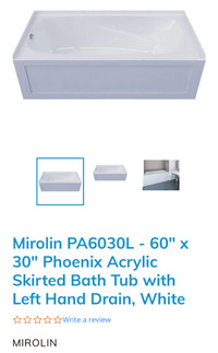 MIROLIN 60" X 30" Phoenix Acrylic Tub - With Left Hand or Right 
