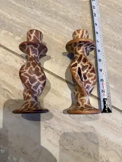 1) set of 2 marble 7” taper candle holders. Mint condition. No chips. $15 2) 12” tall hand carved wo...