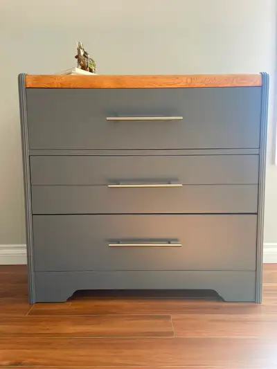 Modern Solid White Oak & Matte Grey 3-Drawer Dresser - Designer, View more