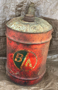 RP3278 Vtg B-A Oil 5 Gallon Service Station Metal Tin Gas Can w/