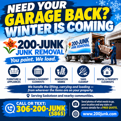 JUNK REMOVAL SASKATOON | 200-JUNK | FREE QUOTES Need your space back? You point. We load. • Furnitur...