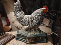 Vintage Large Cast Iron Rooster & Chick Doorstop