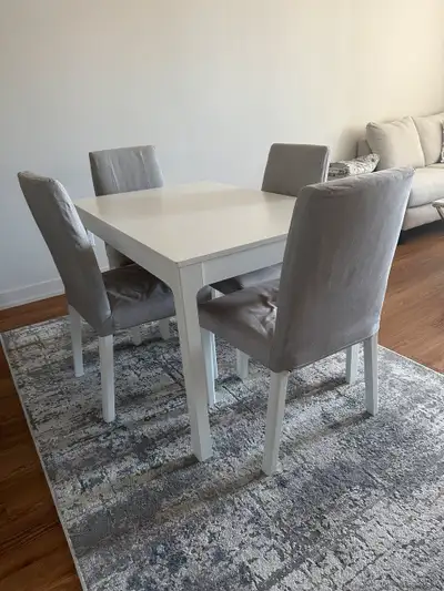 IKEA Extendable Dining Table + 4 Slip-Covered Chairs, View more