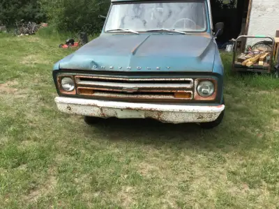 67 chev 1/2 ton. 6cyl 3spd std. runs, drives stops. Typical cab rust. Located near Saskatoon. $2500...