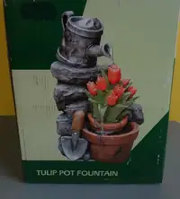 Outdoor Water Fountain "Tulips / Watering Can "   NEW