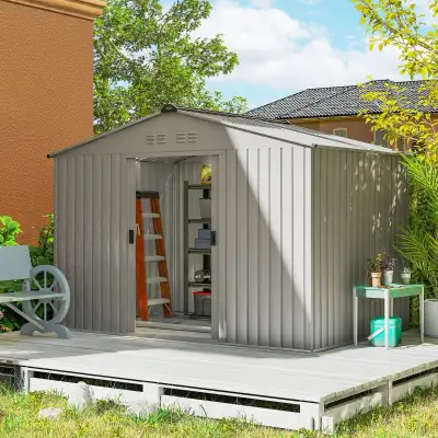 9.1'x6.4'x6.3'Garden Storage Shed w/ Foundation Kit Metal To, View more