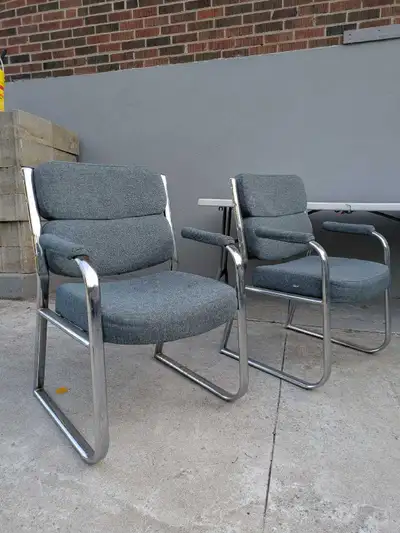 Pair of Vintage Chrome Cantilever Armchairs (MCM / Postmodern), View more