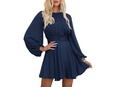 Women's Satin Long Sleeve Wrap Tie Cocktail Mini Dress, View more