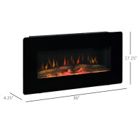 36” wall mounted fireplace with remote 
