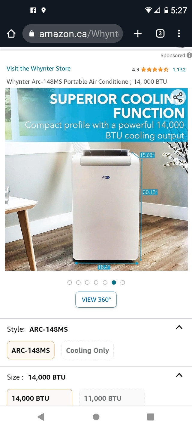Whynter Portable Air Conditioner 14,000 BTU in Heaters, Humidifiers & Dehumidifiers in La Ronge