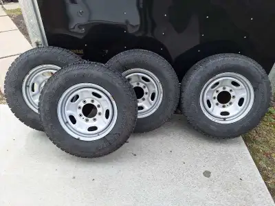Yokohama 245/75/17 tires on Ford 8 x 170 rims. Like new, with 15/32nds tread remaining.