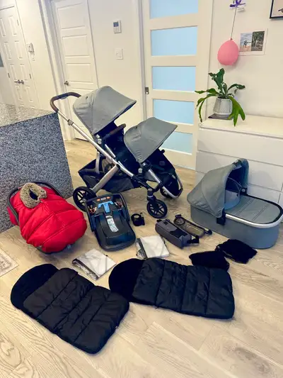 Double Uppababy Vista V2 Stroller+Bassinet + Car Seat VALUE3000$, View more