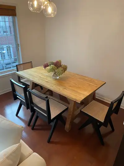 Farmhouse French Beam dining table with a matching bench, View more