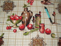Vintage MCM Kitschy Kitchenwares Curtain Fabric 6+yds