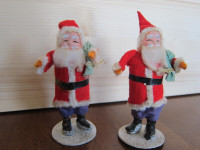 2 figurines Père-Noel, vintage 1940's. papier mâché  et chenille