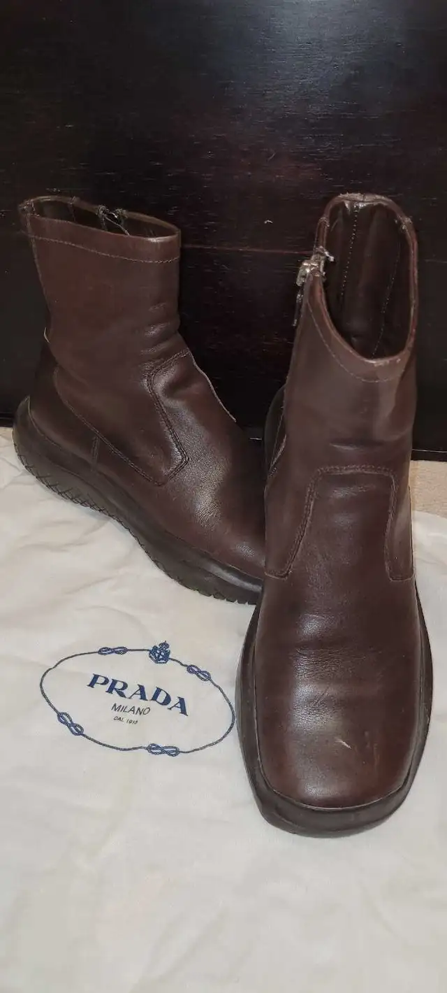 Prada Brown Leather Ankle Boots in Women's - Shoes in Markham / York Region - Image 3
