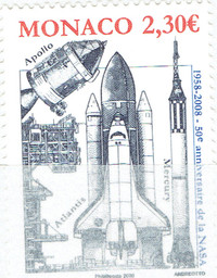 MONACO. Timbre seul neuf "50e Anniversaire de la NASA" euro 2.30