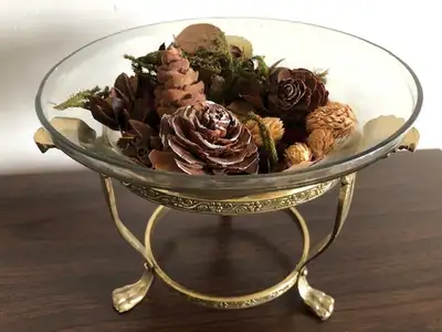 Brass & Glass Decorative Bowl Measures 8.5 inches wide x 7 inches high Could be used for potpourri,...