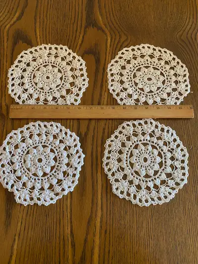 New, handmade cotton crochet doilies for sale. Crochet cotton perlato from Italy. Front porch pick u...