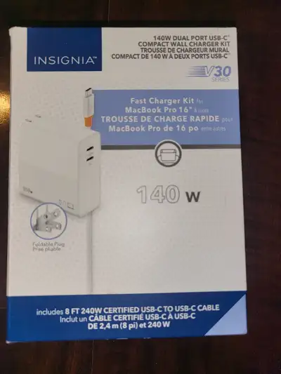 Insignia 140W 2-Port USB-C Wall Charger with 8ft. USB-C Cable. Charge MacBook, Laptop, Chromebook, i...