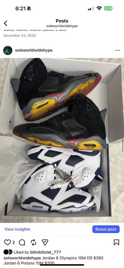 Jordan 6 Pistons 10M $200, View more