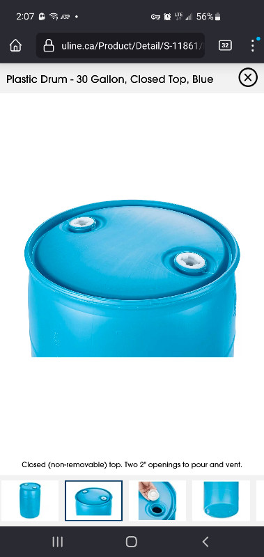 Plastic Drum - 30 Gallon, Closed Top, Blue in Outdoor Tools & Storage in City of Toronto - Image 3