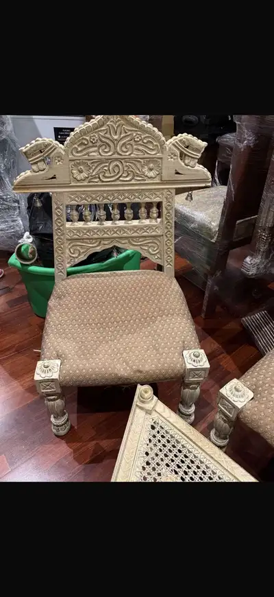 Indian Hand-Carved Wooden Chairs and Table Set, View more