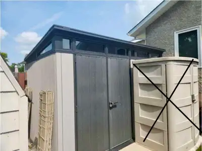 One - 11'x7' Keter Darwin Shed, One - 4'x6' Keter Shed, One - Bl, View more