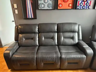 Divan / causeuse / sofa Ryker gris foncé en simili cuir 3 places inclinables + fauteuil 1 place incl...