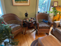 Beautiful Antique Wicker Chairs with upholstered seat.