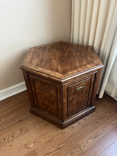 Vintage-style hexagonal wooden end table / low storage cabinet, View more